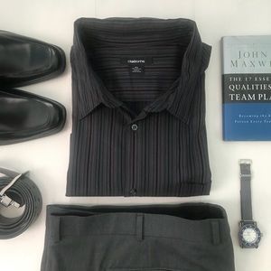 Claiborne | Dark Grey Striped Men’s Dress Shirt